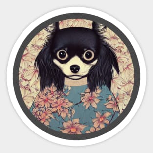 Black Long Haired Chihuahua Japan Blossom Hairy Fluffy Chihuahua Dog Mom Sticker